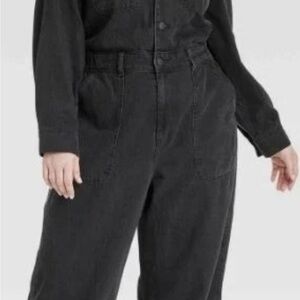 Universal Thread Women's Size 16 Sleeve Baggy Denim Utility Black Jumpsuit